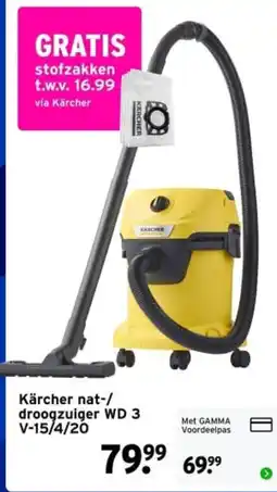 GAMMA Kärcher nat-/droogzuiger WD 3 V-15/4/20 aanbieding