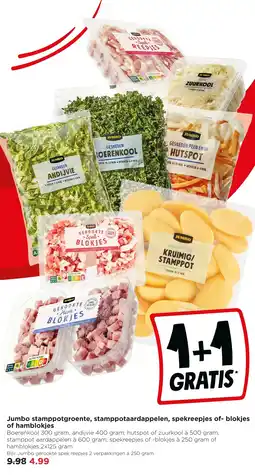 Jumbo Jumbo stamppotgroente, stamppotaardappelen, spekreepjes of Blokjes of Hamblokjes aanbieding