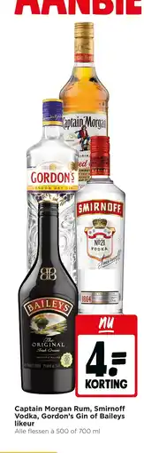 Jumbo Captain Morgan Rum, Smirnoff Vodka, Gordon's Gin of Baileys likeur aanbieding