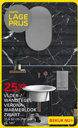 Praxis Vloer/ wandtegel Verona marmelook zwart aanbieding