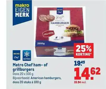 Makro Metro chef ham- of grillburgers 25% Korting aanbieding