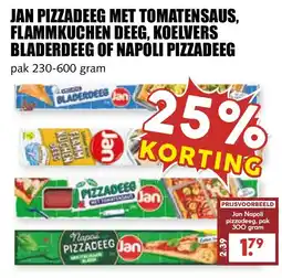 De Boerenschuur Jan pizzadeeg met tomatensaus, flammkuchen deeg, koelvers bladerdeeg of napoli pizzadeeg aanbieding