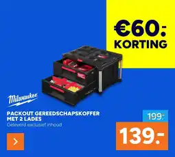 BOUWMAAT Milwaukee Packout Gereedschapskoffer Met 2 Lades aanbieding