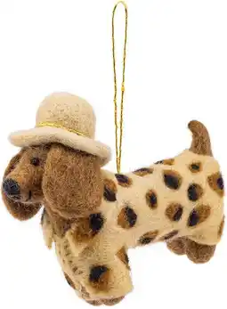 Intratuin Sjaal met Verhaal kerst ornament Panter teckel beige 5 x 14 x 10 cm aanbieding
