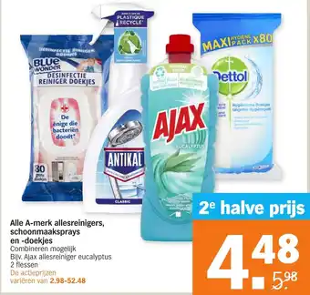 Albert Heijn A-merk allesreinigers, schoonmaaksprays en -doekjes aanbieding