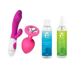 Kruidvat EasyToys Playtime Essentials Ontdekkingsbundel Vibrator, Buttplug, Glijmiddel En Toy Reiniger aanbieding