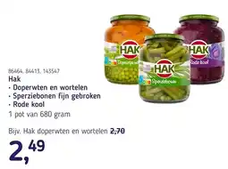 Van Hoeckel Hak doperwten en wortelen, sperziebonen fijn gebroken, rode kool aanbieding