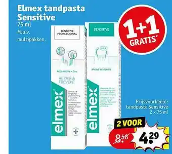 Kruidvat Elmex tandpasta sensitive 1+1 Gratis aanbieding