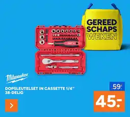 BOUWMAAT Milwaukee Dopsleutelset in Cassette ¼" aanbieding