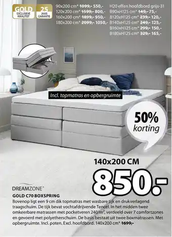 Jysk Dreamzone gold c70 boxspring 50% Korting aanbieding