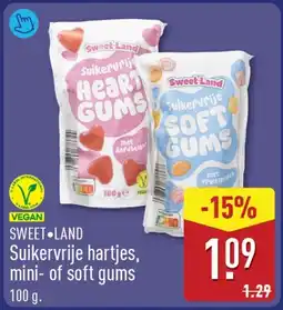 ALDI Sweet•Land Suikervrije hartjes, mini of soft gums aanbieding