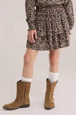 Wehkamp WE Fashion korte rok met ruches en panterprint - beige aanbieding