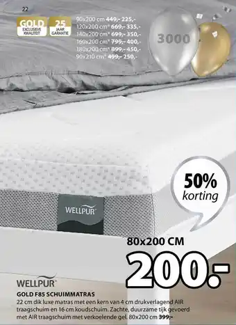 Jysk Wellpur gold f85 schuimmatras 50% Korting aanbieding