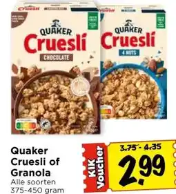 Vomar Voordeelmarkt Quaker cruesli of granola aanbieding