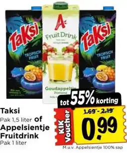 Vomar Voordeelmarkt Taksi of appelsientje fruitdrink aanbieding