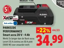 Lidl Parkside Smart accu 20 V - 4 Ah aanbieding
