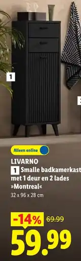 Lidl Livarno Smalle badkamerkast met 1 deur en 2 lades »Montreal« aanbieding