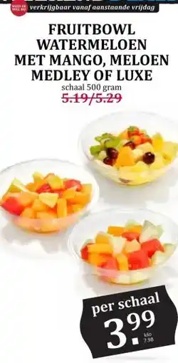 Boon`s Markt Fruitbowl watermeloen met mango, meloen medley of luxe aanbieding
