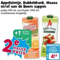 Boon`s Markt Appelsientje. Dubbeldrank, Maaza en/of van de Boom sappen aanbieding