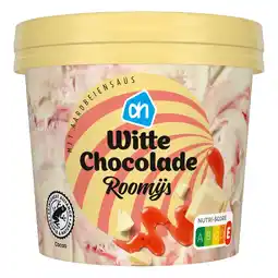 Albert Heijn AH Witte chocolade roomijs aardbeiensaus aanbieding