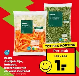 PLUS Plus andijvie fijn, hutspot, boerenkool fijn en verse zuurkool aanbieding