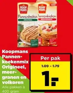 PLUS Koopmans Pannenkoekenmix Origineel, meergranen en volkoren aanbieding