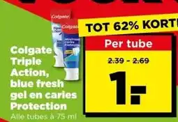 PLUS Colgate Triple Action, blue fresh gel en caries Protection aanbieding
