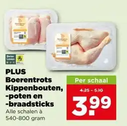 PLUS Plus boerentrots kippenbouten, poten en braadsticks aanbieding