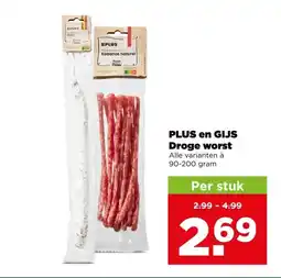 PLUS Plus en gijs droge worst aanbieding