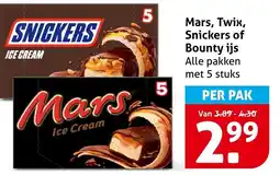Hoogvliet Mars, Twix, Snickers of Bounty ijs aanbieding