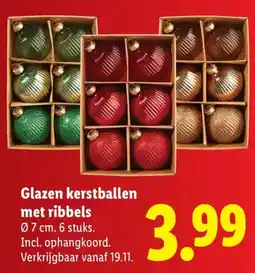 Lidl Glazen kerstballen met ribbels aanbieding