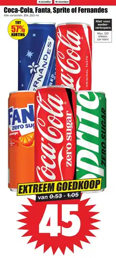 Dirk Coca-Cola, Fanta, Sprite of Fernandes aanbieding