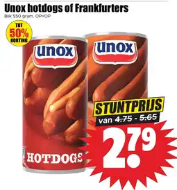 Dirk Unox hotdogs of Frankfurters aanbieding