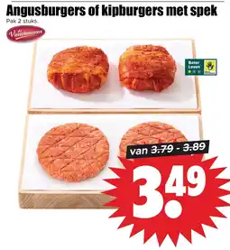 Dirk Angusburgers of kipburgers met spek aanbieding