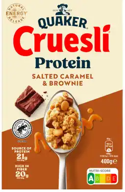 Dekamarkt Quaker Cruesli protein caramel brownie aanbieding
