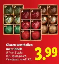 Lidl Glazen kerstballen met ribbels aanbieding