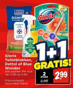 Vomar Voordeelmarkt Glorix Toiletblokken, Dettol of Blue Wonder aanbieding