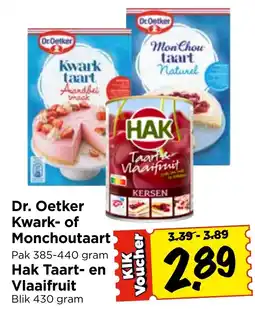 Vomar Voordeelmarkt Dr. Oetker Kwark- of Monchoutaart Hak Taart- en Vlaaifruit aanbieding