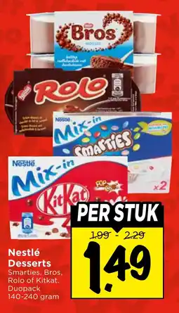 Vomar Voordeelmarkt Nestlé Desserts Smarties, Bros, Rolo of Kitkat aanbieding