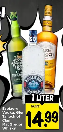 Vomar Voordeelmarkt Esbjaerg Vodka, Glen Talloch of Clan MacGregor Whisky aanbieding