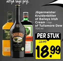 Vomar Voordeelmarkt Jägermeister Kruidenbitter of Baileys Irish Cream of Tullamore Dew aanbieding