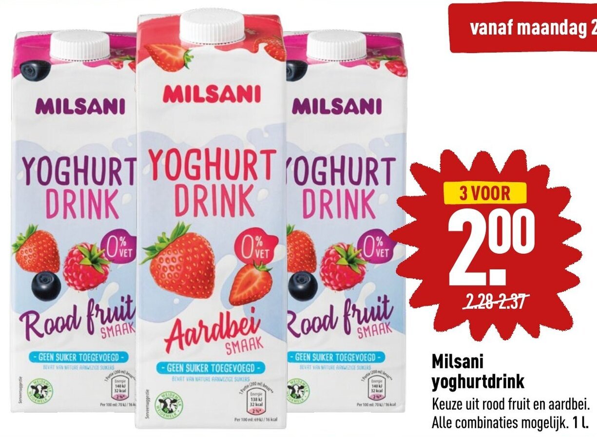 Milsani yoghurtdrink 1L aanbieding bij ALDI