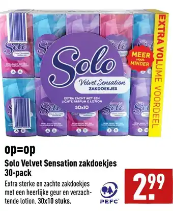 ALDI Solo Velvet Sensation zakdoekjes 30-pack aanbieding