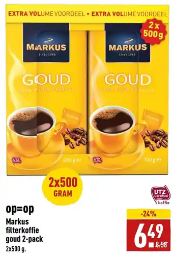 ALDI Markus filterkoffie goud 2-pack 2x500g aanbieding