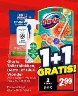 Vomar Voordeelmarkt Glorix Toiletblokken, Dettol of Blue Wonder aanbieding