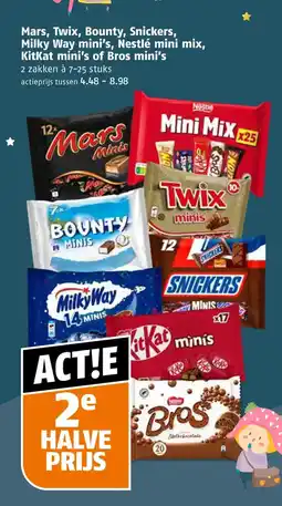 Poiesz Mars, Twix, Bounty, Snickers, Milky Way mini's, Nestlé mini mix, KitKat mini's of Bros mini's aanbieding