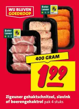 Nettorama Zigeuner gehaktschnitzel, slavink of boerengehaktrol aanbieding