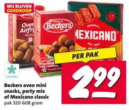 Nettorama Beckers oven mini snacks, party mix of Mexican classic aanbieding