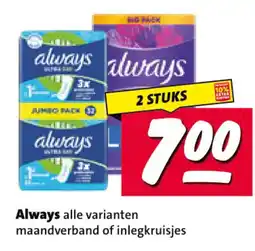Nettorama Always maandverband of inlegkruisjes aanbieding