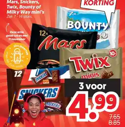 Dekamarkt Mars, Snickers, Twix, Bounty of Milky Way mini's aanbieding
